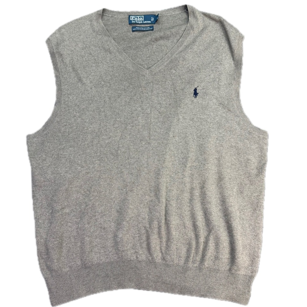 Polo Ralph Lauren Sweater Vest Mens L Gray Pima Cotton V-Neck Pony Logo 4254